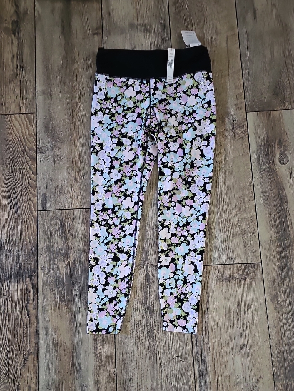 PINK Victoria's Secret Floral Leggings in Black with Pastel Flowers
